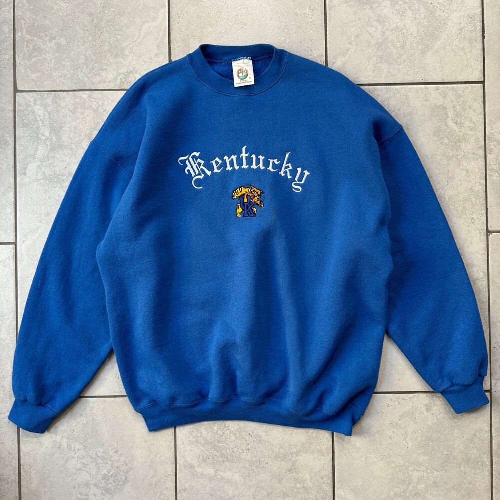 American Vintage Royal Blue Crewneck Sweater with Yellow Accent